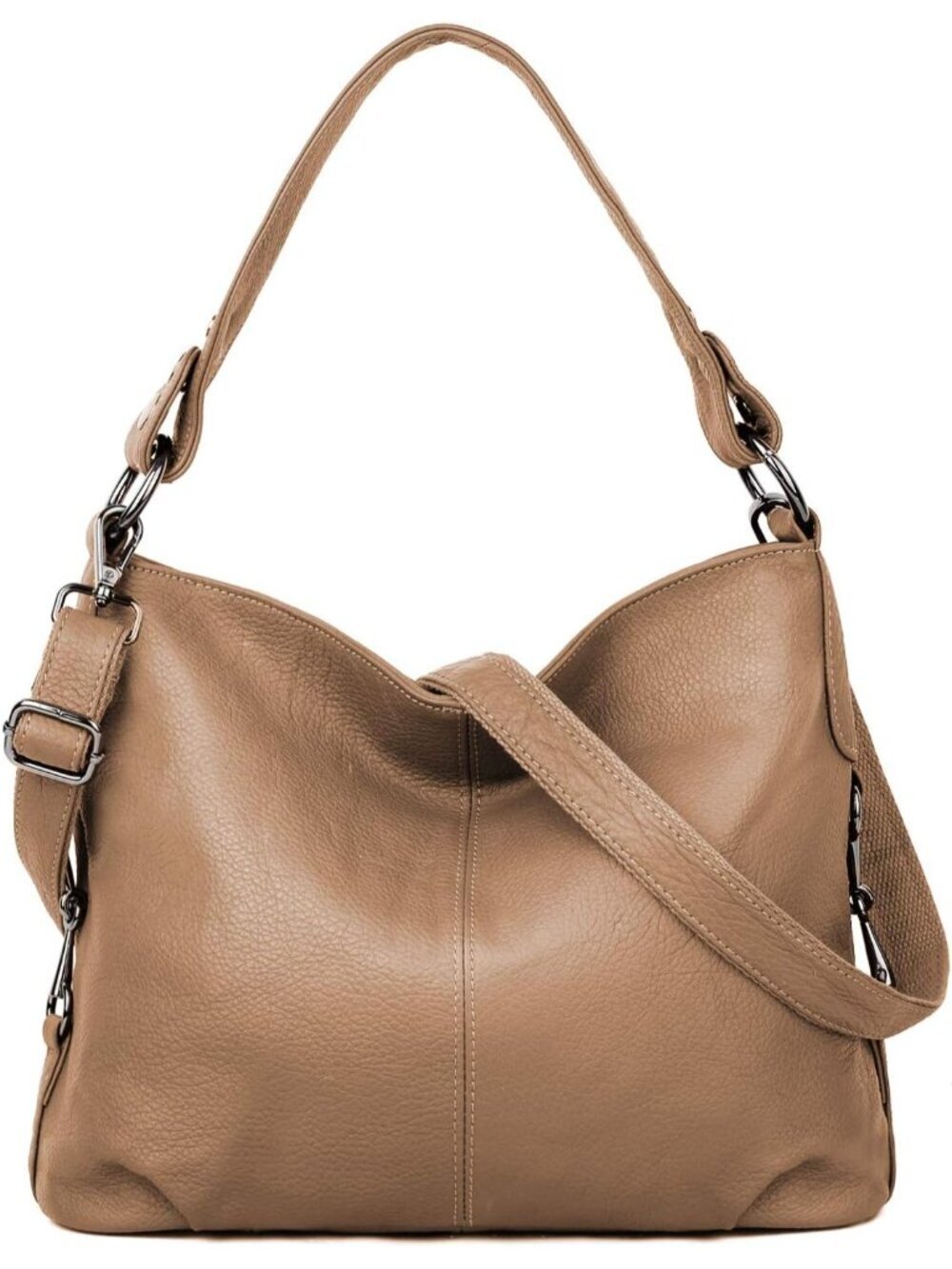 Women's Khaki Genuine Leather Bag Slouchy Purse Crossbody Bag Zipper Pocket